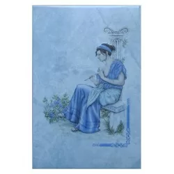 imagen mujer con flauta en azulejo azul 20x30 cm Alcesa - Alcesa